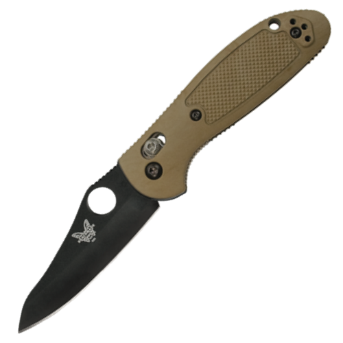 Benchmade 555BKHGSN MiniGriptilian Thumb Hole Plain Edge Black Knife Sand
